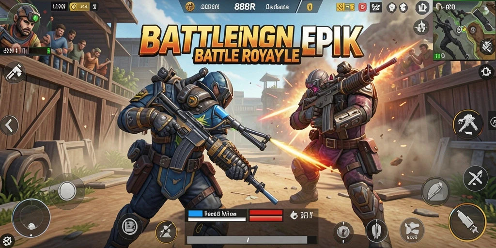 Screenshot gameplay 888R menunjukkan aksi seru Battle Royale.