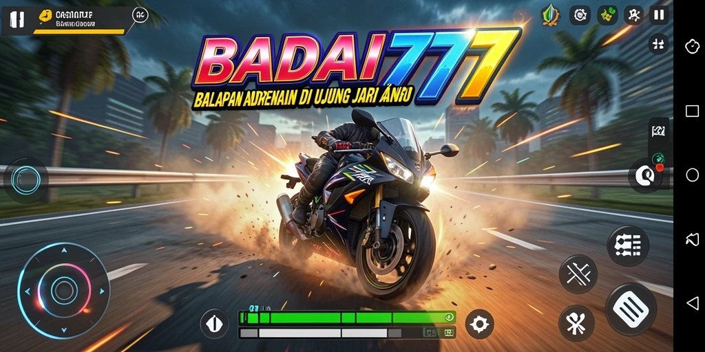 Screenshot menunjukkan momen balapan intens dalam BADAI777.