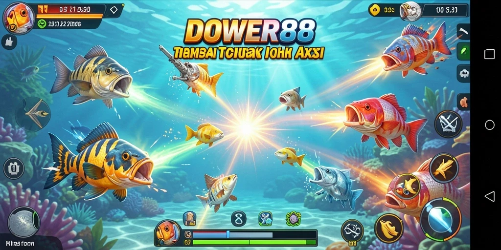 Tangkapan layar DOWER88 menampilkan aksi menembak ikan yang seru.