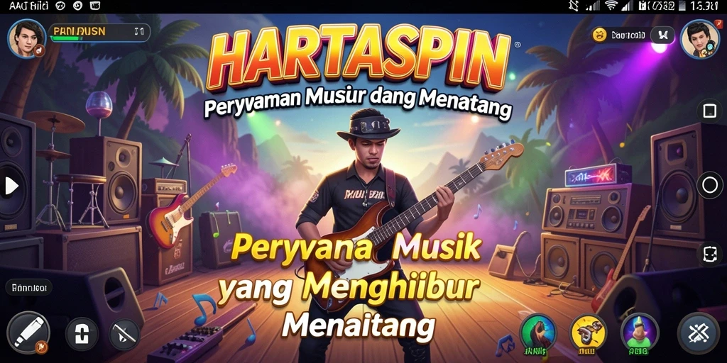 Screenshot HARTASPIN menunjukkan gameplay seru dengan grafik menarik dan interaksi musik.