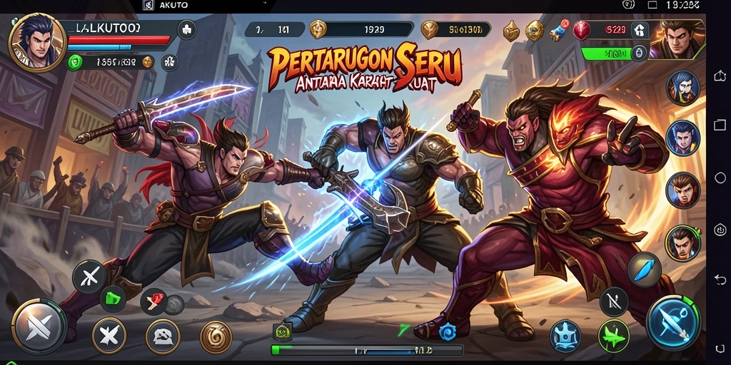 Screenshot gameplay LAKUTOTO menampilkan pertarungan yang intens dan grafis yang memukau.