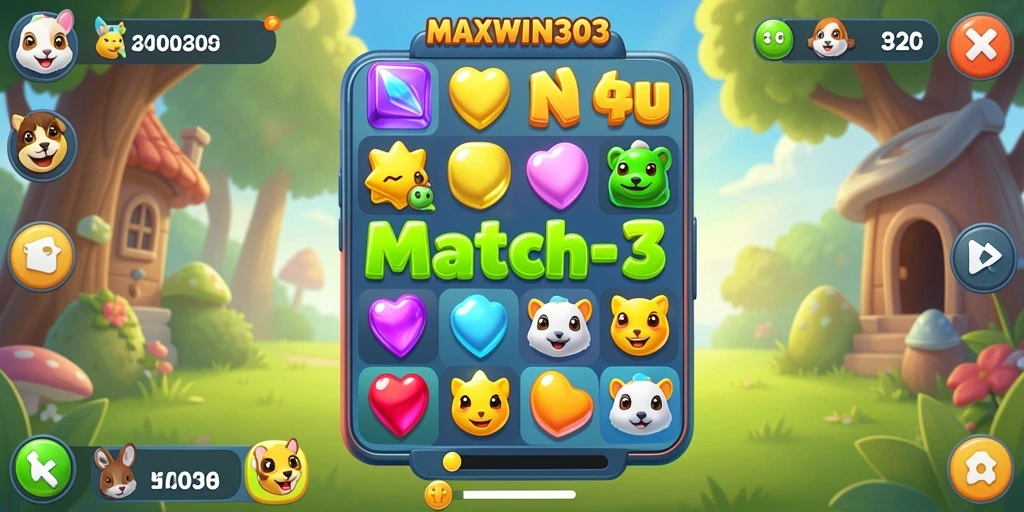 Screenshot gameplay MAXWIN303 yang menunjukkan tantangan Match-3 yang seru.