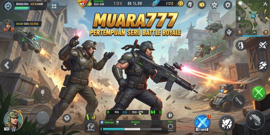 Screenshot gameplay MUARA777 dengan pertempuran intens di pulau.