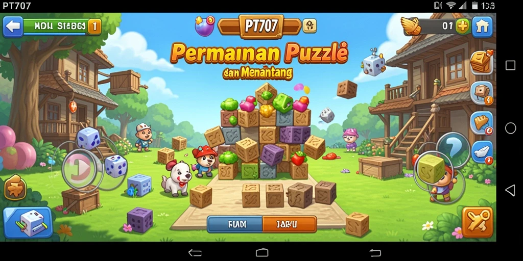 Tangkapan layar PT707 menampilkan gameplay puzzle yang seru dan penuh warna.