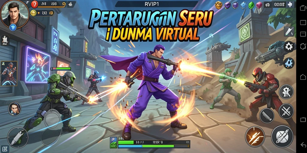Tampilan gameplay RVIP1 yang seru dan mendebarkan di arena pertarungan.