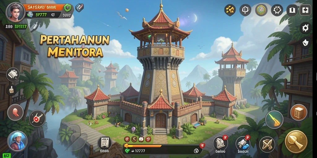 Screenshot gameplay SP777 menampilkan pertarungan seru Tower Defense.